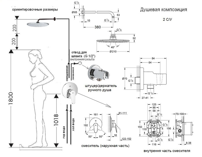 Встроенная душевая система схема